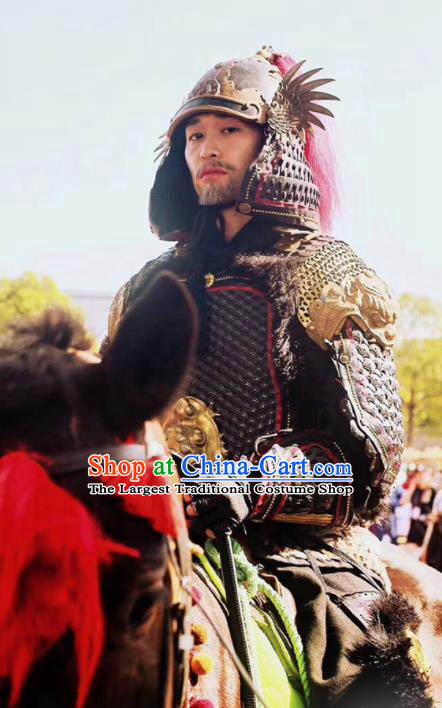Traditional Chinese Song Dynasty General Body Armor and Helmet Ancient Military Officer Costumes for Men