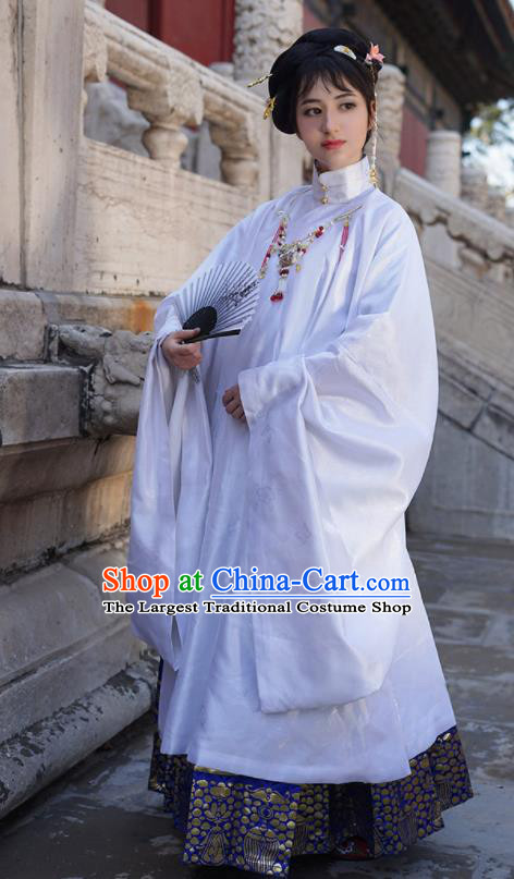 Asian Chinese Ming Dynasty Court Countess White Hanfu Dress Traditional Ancient Imperial Concubine Costumes for Women