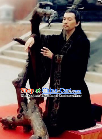Chinese Ancient Zhou Dynasty Minister Chang Hong Black Costumes Complete Set