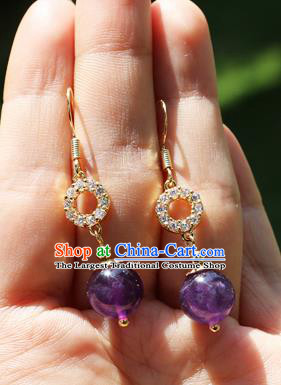 Chinese Traditional Hanfu Purple Bead Ear Accessories Ancient Qing Dynasty Princess Earrings for Women