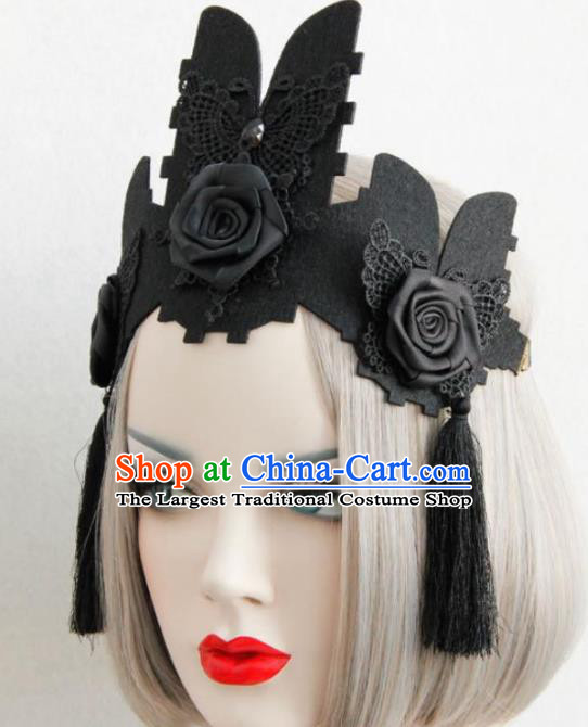 Handmade Halloween Cosplay Headwear Fancy Ball Stage Show Black Roses Royal Crown for Women