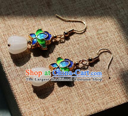 Chinese Traditional Hanfu Jade Blueing Ear Accessories Ancient Qing Dynasty Princess Earrings for Women