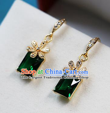 Chinese Traditional Hanfu Green Crystal Ear Accessories Ancient Qing Dynasty Princess Earrings for Women