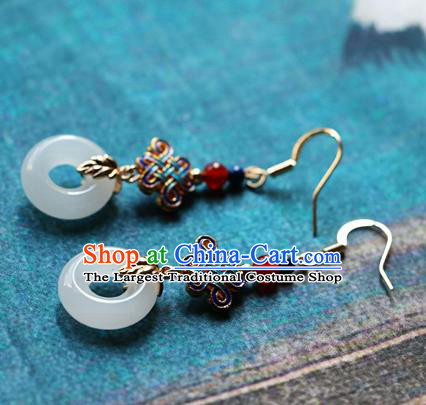 Chinese Traditional Hanfu White Jade Ring Ear Accessories Ancient Qing Dynasty Princess Earrings for Women