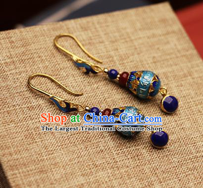 Chinese Traditional Hanfu Cloisonne Ear Accessories Ancient Qing Dynasty Princess Earrings for Women