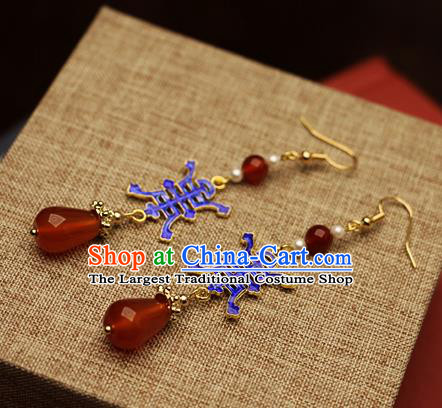 Chinese Traditional Hanfu Cloisonne Agate Ear Accessories Ancient Qing Dynasty Princess Earrings for Women