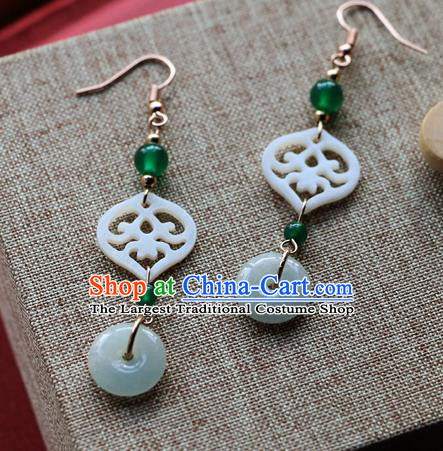 Chinese Traditional Hanfu Court Jade Ear Accessories Ancient Qing Dynasty Princess Earrings for Women