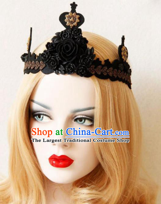 Halloween Handmade Cosplay Queen Black Lace Royal Crown Fancy Ball Stage Show Headwear for Women