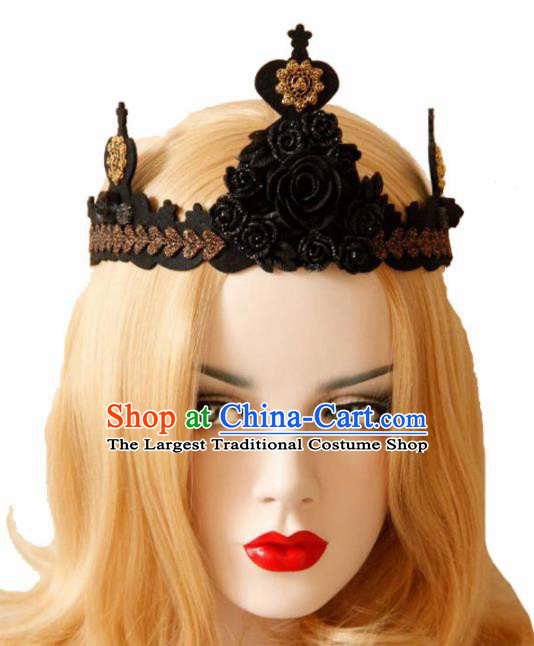 Halloween Handmade Cosplay Queen Black Lace Royal Crown Fancy Ball Stage Show Headwear for Women