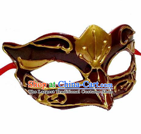 Handmade Venice Carnival Brownness Mask Halloween Cosplay Fancy Ball Face Masks Accessories for Men