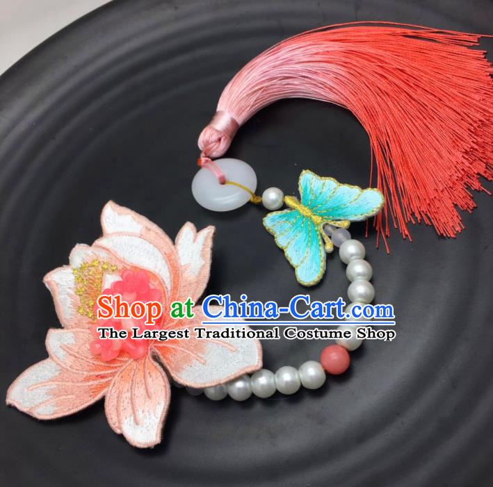 Chinese Traditional Hanfu Embroidered Lotus Accessories Ancient Qing Dynasty Imperial Consort Brooch Pendant for Women