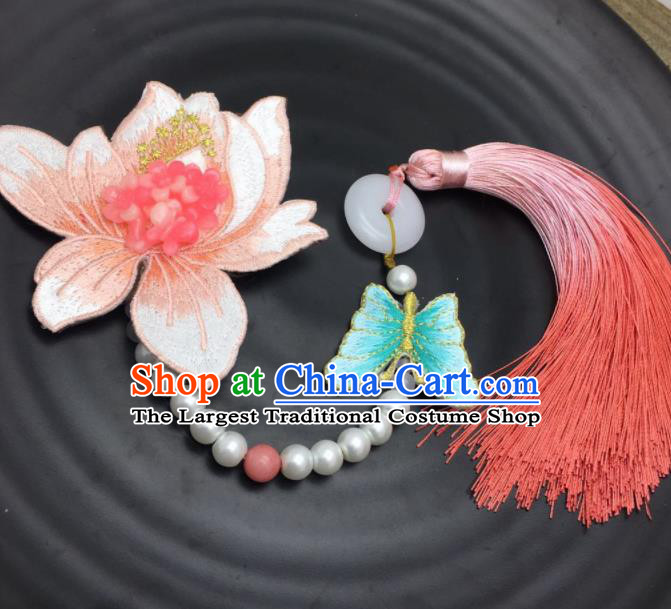 Chinese Traditional Hanfu Embroidered Lotus Accessories Ancient Qing Dynasty Imperial Consort Brooch Pendant for Women