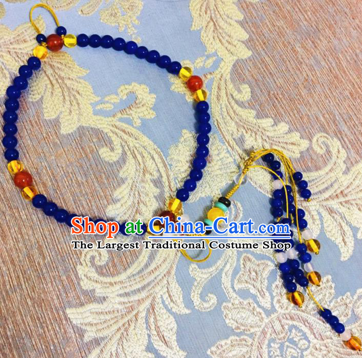 Chinese Traditional Hanfu Royalblue Beads Breastpin Accessories Ancient Qing Dynasty Imperial Consort Brooch Pendant for Women