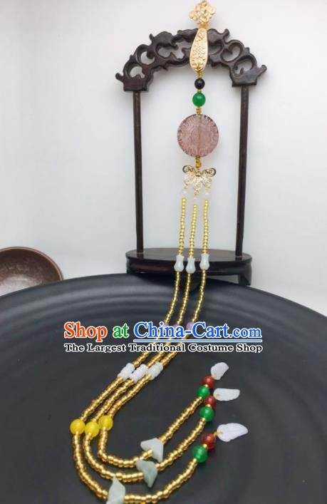 Chinese Traditional Hanfu Golden Tassel Breastpin Court Accessories Ancient Qing Dynasty Imperial Consort Brooch Pendant for Women