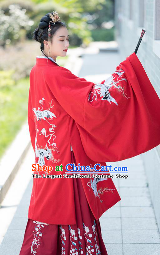 Traditional Chinese Ancient Ming Dynasty Court Princess Wedding Replica Costumes Red Hanfu Dress for Women