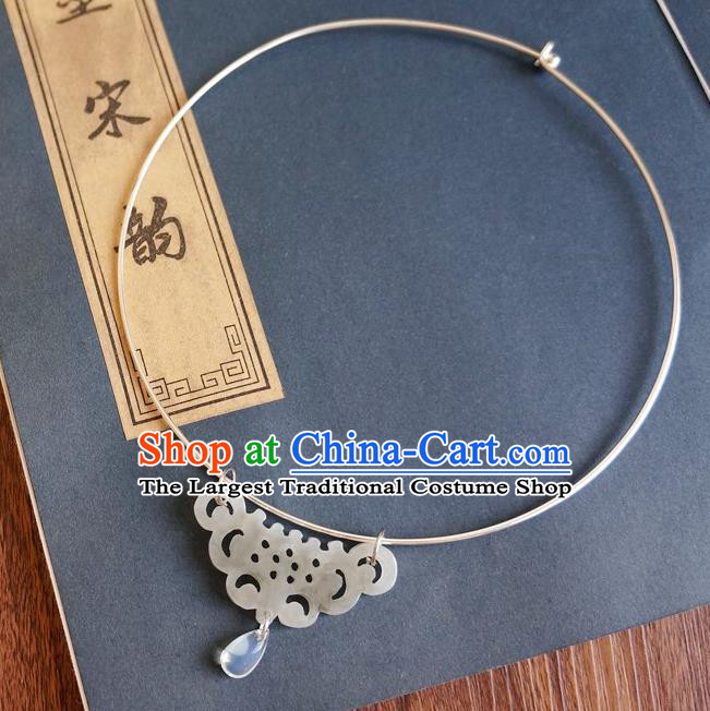 Chinese Traditional Hanfu Jewelry Accessories Ancient Ming Dynasty Princess Grey Jade Necklace for Women