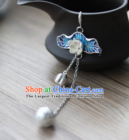 Chinese Traditional Hanfu Blueing Lotus Leaf Brooch Pendant Ancient Cheongsam Breastpin Accessories for Women