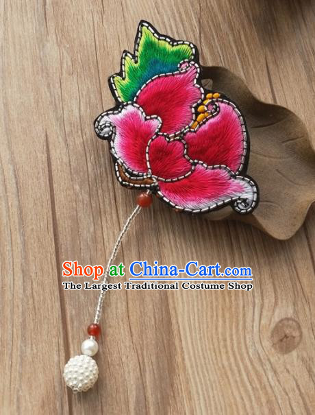 Chinese Traditional Hanfu Embroidered Pink Brooch Pendant Ancient Cheongsam Breastpin Accessories for Women
