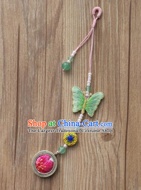 Chinese Traditional Hanfu Embroidered Green Butterfly Brooch Pendant Ancient Cheongsam Breastpin Accessories for Women