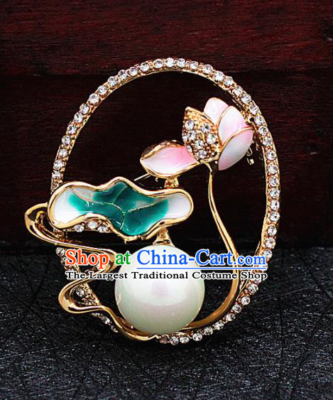 Chinese Traditional Hanfu Ceramics Lotus Brooch Pendant Ancient Cheongsam Breastpin Accessories for Women