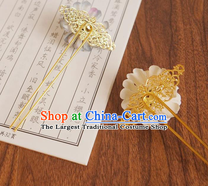 Chinese Ancient Princess White Silk Flower Hairpins Traditional Hanfu Court Hair Accessories for Women