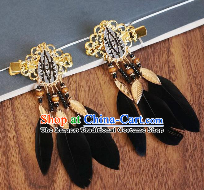 Chinese Ancient Princess Black Feather Hair Claws Hairpins Traditional Hanfu Court Hair Accessories for Women