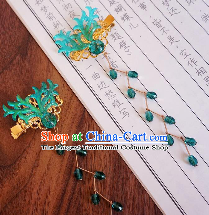 Chinese Ancient Song Dynasty Princess Green Antlers Hair Claws Hairpins Traditional Hanfu Court Hair Accessories for Women