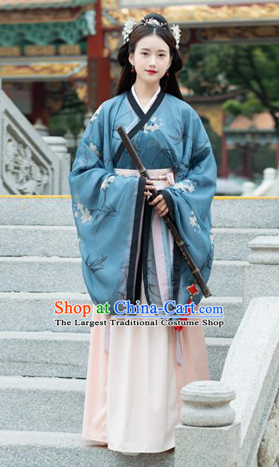 Traditional Chinese Jin Dynasty Imperial Consort Replica Costumes Ancient Court Princess Blue Hanfu Dress for Women