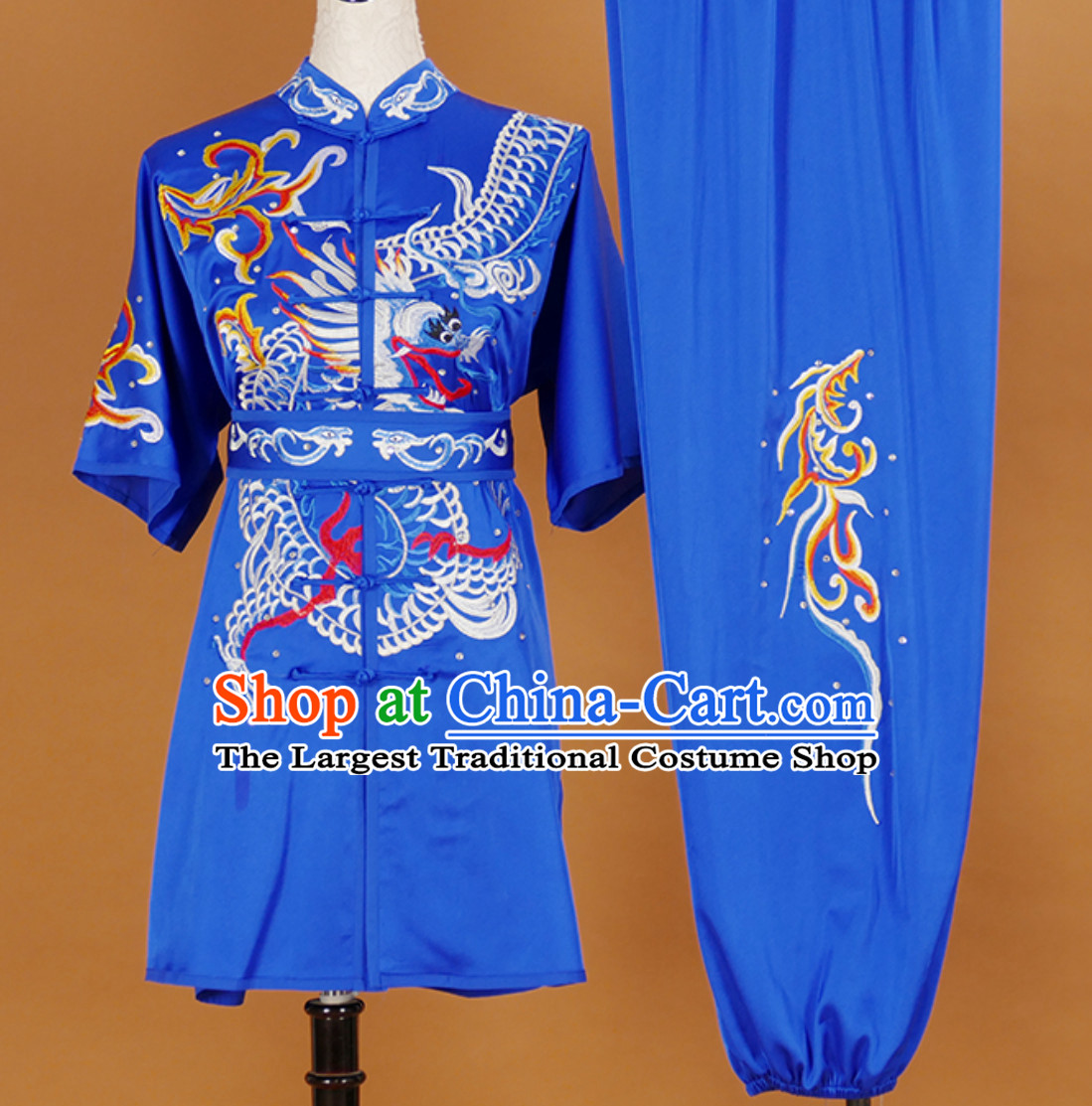 Blue Short Sleeves Martial Arts Suit Kung Fu Dress Wushu Suits Stage Performance Competition Full Set