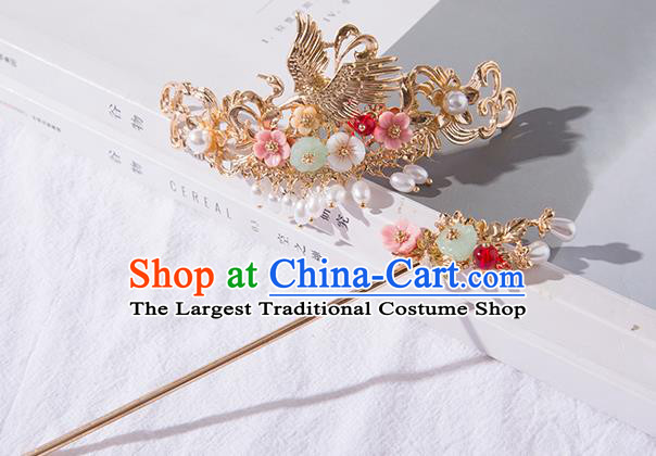 Chinese Ancient Tang Dynasty Princess Crane Hair Crown Hairpins Traditional Hanfu Court Hair Accessories for Women