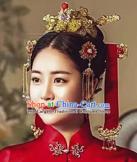 Chinese Ancient Han Dynasty Bride Phoenix Coronet Hairpins Traditional Hanfu Court Princess Hair Accessories for Women