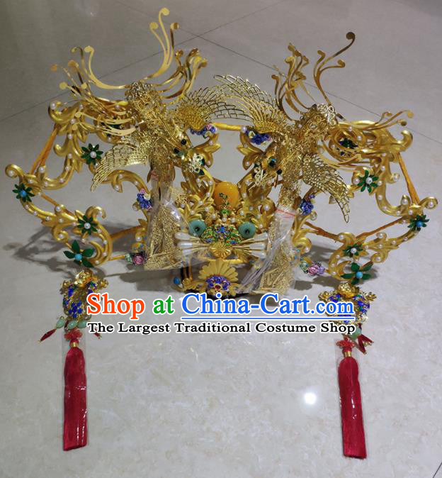 Chinese Ancient Qing Dynasty Bride Phoenix Coronet Hairpins Traditional Hanfu Court Princess Hair Accessories for Women