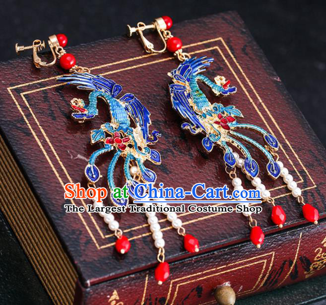 Chinese Ancient Qing Dynasty Cloisonne Phoenix Coronet Hairpins Traditional Hanfu Court Princess Hair Accessories for Women