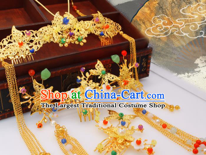 Chinese Ancient Tang Dynasty Bride Phoenix Coronet Hairpins Traditional Hanfu Court Princess Hair Accessories for Women