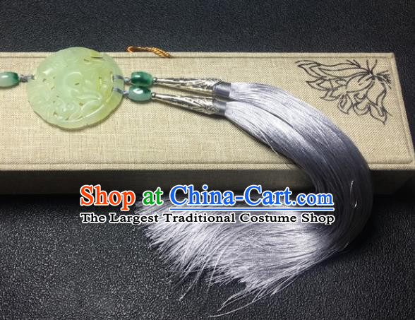 Traditional Chinese Hanfu Jade Carving Bamboo Waist Accessories Ancient Swordsman Grey Tassel Pendant