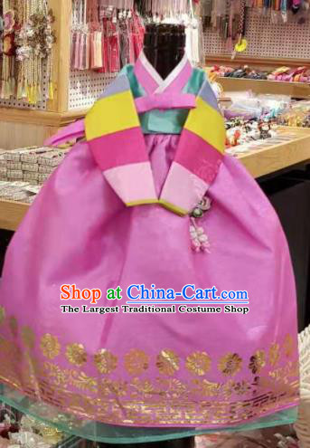 Traditional Korean Hanbok Clothing Green Brocade Blouse and Pink Dress Asian Korea Ancient Fashion Apparel Costume for Kids