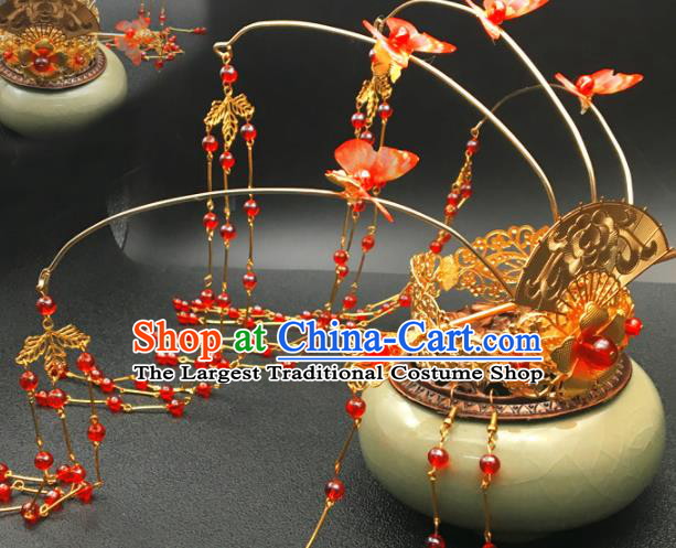 Chinese Ancient Ming Dynasty Princess Tassel Hair Crown Hairpins Traditional Hanfu Court Hair Accessories for Women