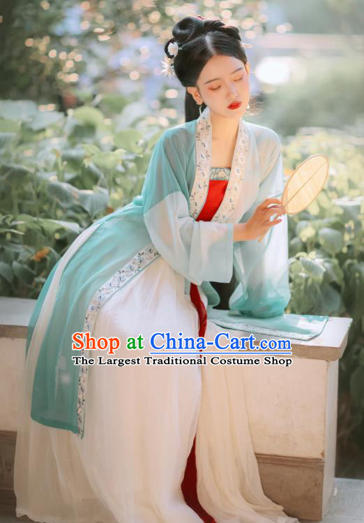 Traditional Chinese Song Dynasty Rich Lady Replica Costumes Ancient Court Princess Green Hanfu Dress for Women