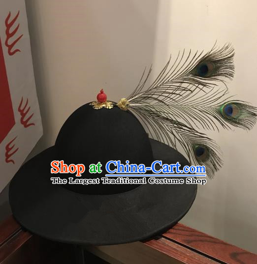 Chinese Traditional Handmade Ming Dynasty Imperial Guards Black Hat Ancient Drama Blades Headwear for Men
