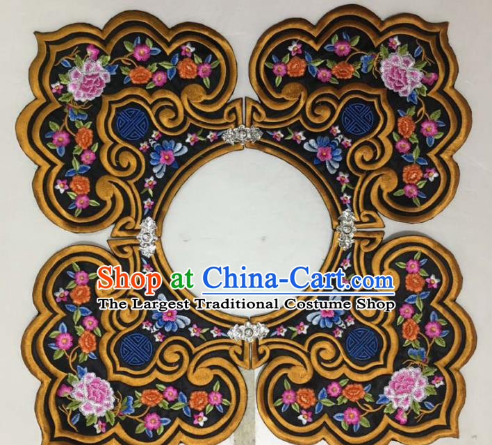 Chinese Traditional Embroidery Shoulder Accessories National Golden Embroidered Peony Patch