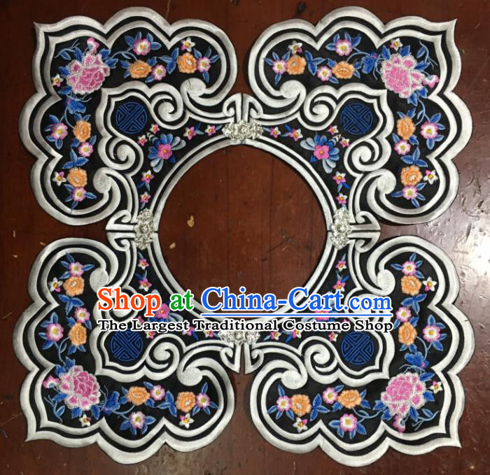 Chinese Traditional Embroidery Shoulder Accessories National Grey Embroidered Peony Patch