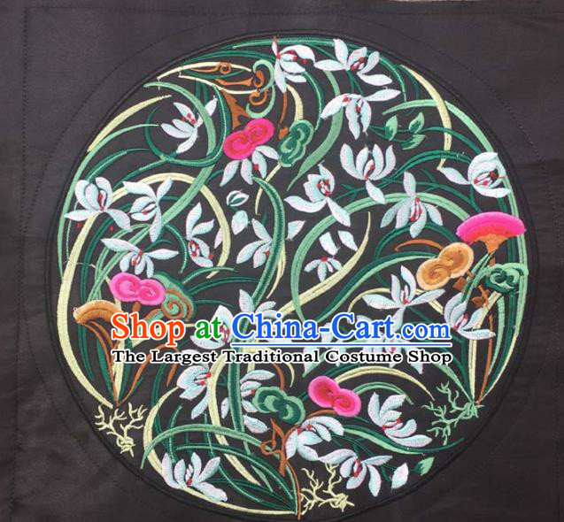 Chinese Traditional Embroidery Cloth Accessories National Embroidered Orchid Black Dress Patch