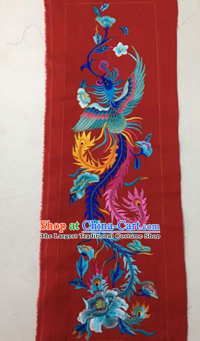 Chinese Traditional Embroidery Cloth Accessories National Embroidered Phoenix Peony Red Dress Patch