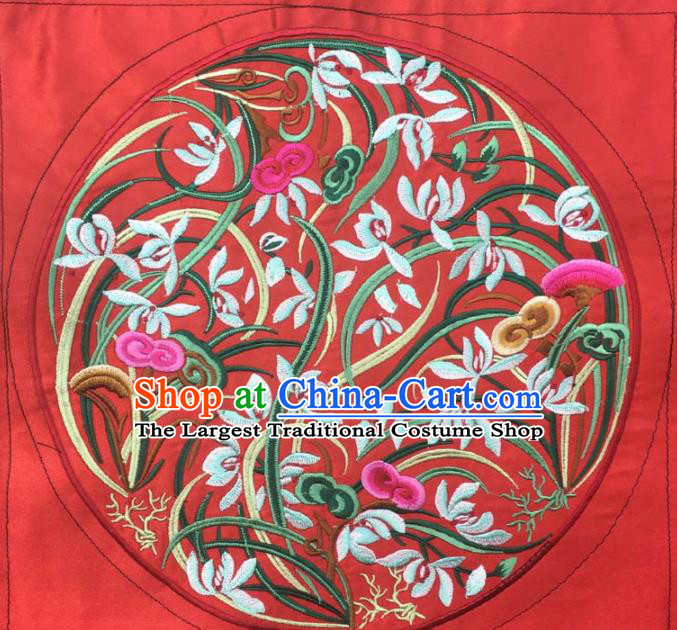 Chinese Traditional Embroidery Cloth Accessories National Embroidered Orchid Red Dress Patch