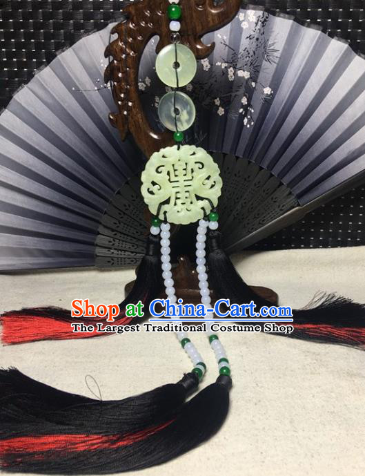 Traditional Chinese Hanfu Jade Carving Waist Accessories Palace White Beads Tassel Pendant Ancient Swordsman Brooch