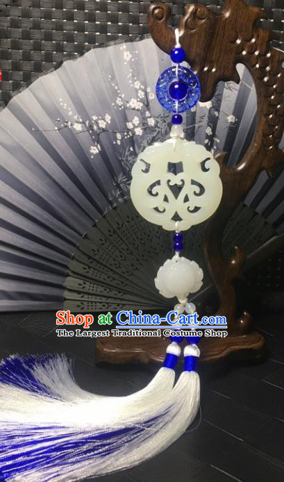 Traditional Chinese Hanfu Jade Carving Phoenix Lotus Waist Accessories Palace Tassel Pendant Ancient Swordsman Brooch