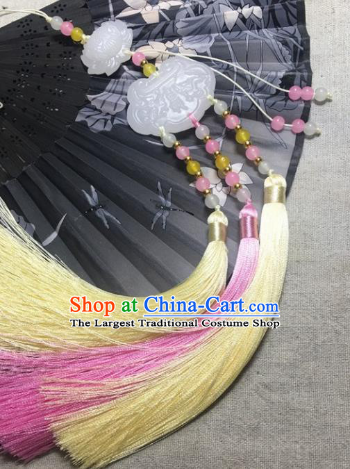Traditional Chinese Hanfu White Jade Carving Waist Accessories Palace Tassel Pendant Ancient Swordsman Brooch