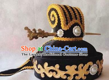 Chinese Traditional Handmade Qin Dynasty Minister Black Hat Ancient Drama Swordsman Headwear for Men