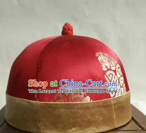 Chinese Traditional Handmade Qing Dynasty Prince Red Hat Ancient Drama Nobility Childe Headwear for Men