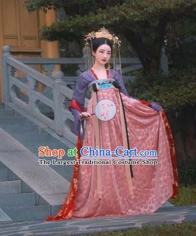 Traditional Chinese Tang Dynasty Royal Princess Replica Costumes Ancient Aristocratic Lady Pink Hanfu Dress for Women